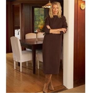 Frank & Eileen Isabella Triple Fleece Funnel Neck Sweatshirt Brown Midi Dress